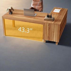 Bureau de direction en L de 59 pouces avec armoire de classement et étagères de rangement, bureau d'angle de style farmhouse pour ordinateur et écriture - Product Image 3