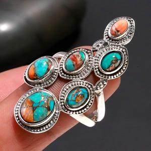 Women's <b>Ring</b> Natural Oyster Copper <b>Turquoise</b> Gemstone December Birth Handmade Jewelry 925 Sterling Silver <b>Ring</b> At Best Price - Product Image 2