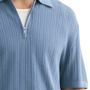 Polo de Punto Texturizado Ajustado Personalizado para Hombre, Transpirable, con Textura Acanalada, Manga Corta, Fabricación OEM, Venta al Por Mayor - Product Image 6
