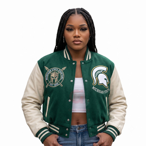 Chaquetas universitarias de lana premium con mangas de cuero, parche de chenilla personalizado, bordado, parche bordado al por mayor, chaquetas varsity - Product Image 4