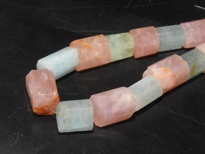 Cuentas facetadas de cuarzo rosa y aguamarina en tubo, hilo de 8 pulgadas, gemas naturales sueltas para fabricación de joyería - Product Image 2