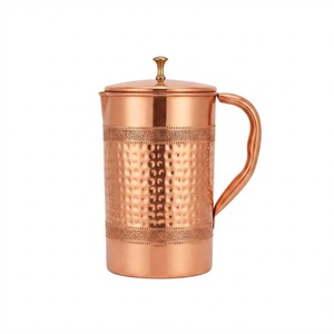 Jarra de Agua de Cobre Puro Hecha a Mano con Tapa, Jarra de Cobre Martillado de Lujo para Vajilla de Hotel, Venta al por Mayor de Recipientes Metálicos para Agua Potable - Product Image 1