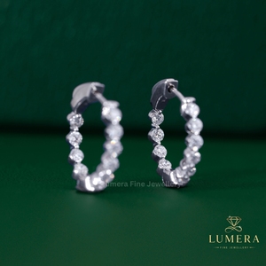 Full Pave Inside Out Hoop <b>Earrings</b>, Round Cut Lab Grown Diamond Shared Prong <b>Hinged</b> Closure Minimal <b>Earrings</b> For Birthday Gift - Product Image 5