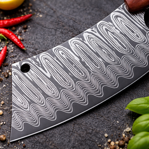 Cuchillo de carnicero japonés de acero de Damasco forjado a mano, mango de madera, funda, hoja de 7 pulgadas, apto para lavavajillas, OEM - Product Image 6
