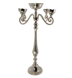 เชิงเทียนโลหะเงิน5แขนสำหรับตกแต่งงานแต่งงานงานปาร์ตี้ทำมือ - Product Image 1