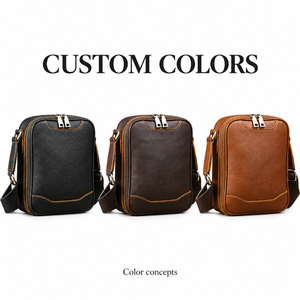 Bolso Bandolera Vertical de Cuero Genuino Marrón para Hombre, Estilo Vintage, Correa Ajustable, Cierre de Cremallera, Alta Calidad - Product Image 4