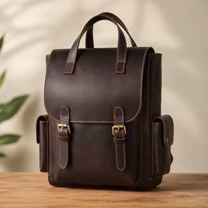 Bohemian Genuine Leather Waterproof Luxury <b>Backpack</b> with Turquoise Embossed Floral Panel 13 Inch Unisex Softback Daypack - Product Image 1