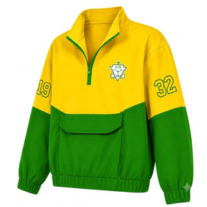 Chi Eta Phi Sorority <b>Half</b> <b>Zip</b> Pullover Sweatshirt Green & Yellow Color Block Pocket Design Regular Fit Autumn women's Sweatshirt - Product Image 3