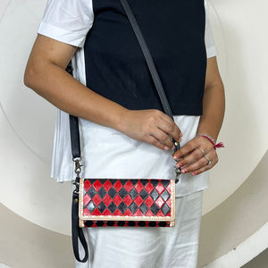 Mini sac à bandoulière de luxe pour femmes usiné à la main avec sangle en cuir à carreaux Long portefeuille à trois volets pochette de créateur de luxe sac à main - Product Image 4