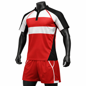 Camiseta de Rugby para Hombre Five B, Color Rojo, Blanco y Negro, Manga Corta, Absorbe la Humedad, Ajuste Atlético, Estampado Sublimado, Ropa Deportiva - Product Image 6