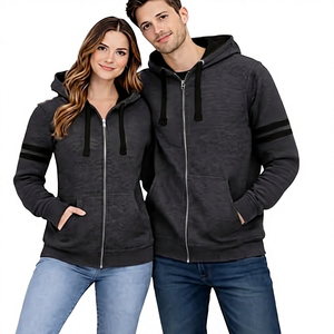Unisex Black <b>Yellow</b> Hooded Zip-Up Sweatshirt Regular Fit Casual Autumn Wear With Pockets And Stripes - Product Image 2