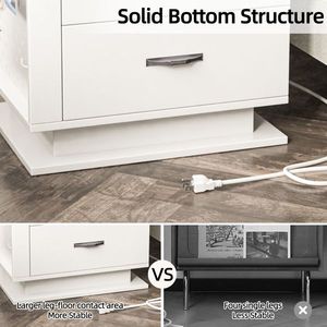 <b>White</b> Right Side 3-Drawer RGB LED Bedside Table Nightstand with Charging Station and USB <b>Ports</b> Dressers Product - Product Image 6