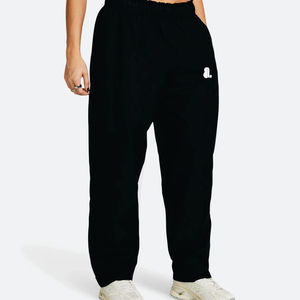 Pantalon Harem en Polaire Noir pour Femme, Taille Haute, Fermeture Élastique, Coupe Droite, Longueur Entière, Couleur Unie, Poches, Décontracté, Respirant, Léger - Product Image 1
