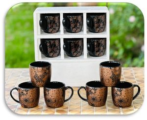 Oriental Ceramic <b>Mug</b> Set With Gold Floral Pattern 6 Pieces In Grid <b>Box</b> For Gift - Product Image 2