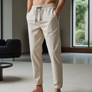 Pantalones Deportivos de Algodón Beige para Hombre, Cintura Elástica con Cordón, Estilo Casual, Peso Medio, Teñido Liso, Bolsillos Laterales - Product Image 2
