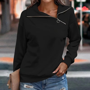 Sudadera con capucha y cremallera para mujer, de color liso, informal, de manga larga, de punto de algodón, transpirable, para otoño, de corte regular - Product Image 1