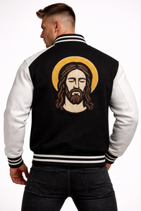 Nouvelle Veste de Baseball Chrétienne pour Hommes, Design Noir et Blanc, Broderie LOVE JESUS, Manteau Imperméable à Bouton Unique - Product Image 5