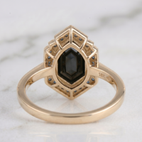 Bague de fiançailles Art Déco 1,20 carats avec halo en forme de bouclier, en or massif 14 carats, ornée d'un diamant noir taille poire et de diamants bleus accentués