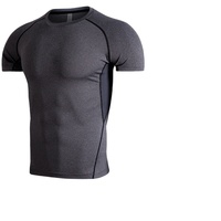 Haute élastique hommes fitness à manches courtes sport t-shirt à séchage rapide vêtements de gymnastique respirant entraînement serré plaine compression t-shirts