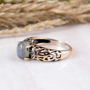 Vintage Ottoman 925 <b>Silver</b> Bezel Setting Blue Rainbow Moonstone Handmade Filigree Band <b>Ring</b> Jewelry for Party - Product Image 3