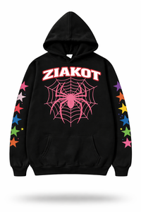 Sweat à capuche noir personnalisé en molleton de coton avec impression en relief motif toile d'araignée pour le streetwear urbain et décontracté - Product Image 4