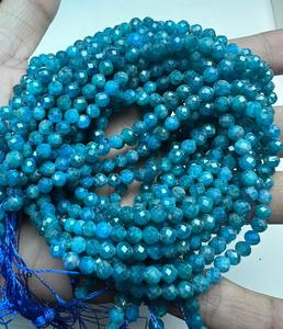 Neon Apatite 4.5mm Faceted Round Beads <b>Blue</b>/Teal Color Third Party Appraisal Ready to Ship for <b>Necklace</b> Making - Product Image 2