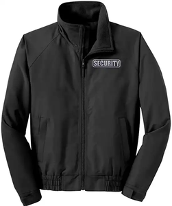 Chaqueta Bomber al por Mayor IBS, Chaqueta Bomber con Cuello de Forro Polar, Negra, Poliéster/Algodón, Unisex, Reflectante, Cortavientos para Guardias de Seguridad - Product Image 1