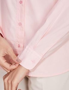 Camisa Rosa de Botones para Mujer, Manga Larga, Corte Regular, Popelina de Algodón, Blusa Informal de Oficina, Color Sólido, Uso Diario - Product Image 2