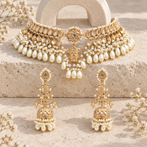 Juego de Aretes y Gargantilla de Perlas Blancas Chapadas en Oro al por Mayor, Suministro Directo de Fábrica - Product Image 2