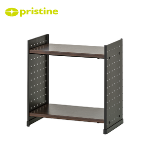 Étagère à livres minimaliste noire à double niveau en métal, réglable en hauteur, de type sur pied, pour le rangement dans le salon ou sur le bureau - Product Image 6