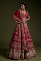Lehenga Choli en Soie Rouge Traditionnel de Rangoon, Broderie Lourde et Paillettes, pour Mariage, Bal de Promo, Tenue de Soirée, Designer Indien, Longueur Ras du Sol
