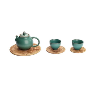 Ensemble de dessous-de-plat de qualité supérieure, 3 pièces de tailles différentes pour tasses et théières, tapis et sous-verres en rotin tressé pour table - Product Image 1