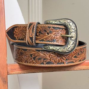 เข็มขัดหนังวัวแท้สำหรับผู้ชายและผู้หญิงเข็มขัดหนังวัวแท้ดีไซน์เนอร์ลายดอกไม้ปรับได้ตาม2025 - Product Image 5