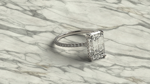 Emerald Cut Solitaire Engagement <b>Ring</b> 18K Gold Plated <b>Thin</b> Pave Round Diamond Band Stackable <b>Ring</b> Fine Jewelry Gift for Women - Product Image 3