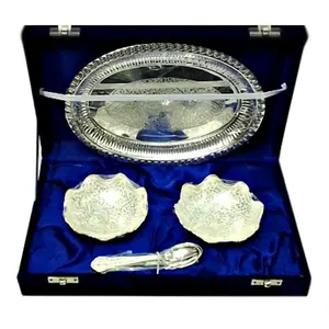 Newly Designed Indian Attractive Unique Embossed Brass Sand Casted Gold Plated Eco-Friendly ATIQCO Luxury Velvet <b>Box</b> Bowl - Product Image 1