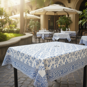 Mantel Moderno Azul con Estampado Floral, 100% Algodón, Hecho a Mano, Lavable y Personalizable, para Mesa de Comedor, Hotel o Restaurante - Product Image 4