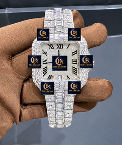 Reloj de Lujo Blue Moon de Alta Calidad, Unisex, Cuadrado, de Acero Inoxidable, 42 mm, Cristal de Zafiro, Analógico, Plateado, con Diamantes Romanos, Alarma, GPS - Product Image 1