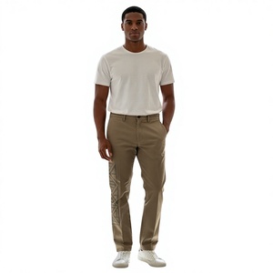 Pantalones Casuales Color Caqui para Hombre PRO ENTERPRISES, con Franja Lateral Estampada, Tela Ligera de Lana, Cintura Elástica, Corte Recto, para Otoño - Product Image 6