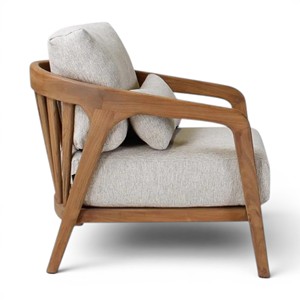 Sillón Moderno y Duradero de Madera de Teca Sólida, con Cojín Tapizado en Tela, Estilo Escandinavo Minimalista, para Sala de Estar o Patio - Product Image 3