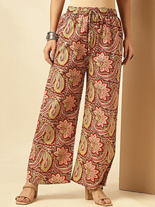 Conjunto de Kurta y Palazzo Étnico de Algodón con Estampado Floral Rojo para Mujer, Corte Regular, Largo hasta la Rodilla, Ropa Casual de Secado Rápido, Estilo India Pakistán, para Verano - Product Image 6
