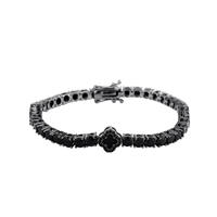 Schwarz Rhodiniertes 925 Silber Tennis-Armband Runder Brillantschliff Diamant Blumendesign Krappenfassung Unisex Luxus-Schmuck