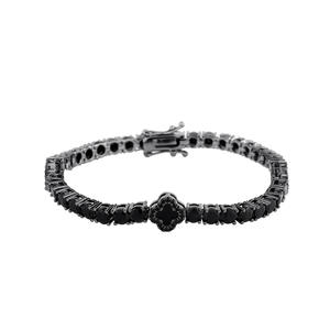 Pulsera de tenis de plata 925 chapada en rodio negro con diamantes de talla brillante redonda, diseño floral y engaste de garras, joyería de lujo unisex - Product Image 1