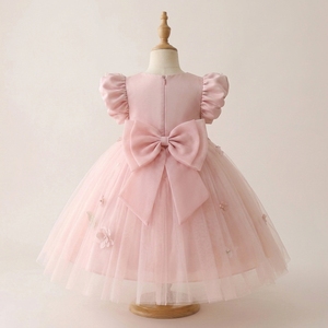 Vestido de Princesa con Flores y Mariposas en Color Rosa Pálido, Mangas Abullonadas, Hecho a Mano, con Tul Floral 3D, para Fiestas de Cumpleaños de Niñas - Product Image 3