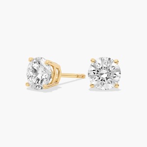 Pendientes de diamantes redondos brillantes de cuatro puntas, 2.00 quilates, diamantes cultivados en laboratorio en oro amarillo de 14 quilates, regalo de aniversario de boda - Product Image 2