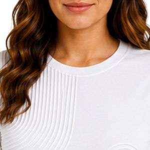 Camiseta Blanca Texturizada con Relieve para Mujer, Cuello Redondo Minimalista, Manga Corta, Estilo Casual, Suave para Uso Diario, OEM ODM Personalizable - Product Image 6