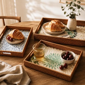 Atractiva bandeja hecha a mano con incrustaciones de nácar, artículos decorativos de mesa para hoteles y restaurantes, bandeja para guardar postres. - Product Image 6