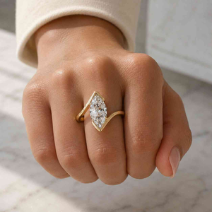 Anillo de Moda Ajustable de Lujo Chapado en Oro de 14K para Mujer, Joyería de Compromiso y Boda, Diamante de Corte Marquesa Cultivado en Laboratorio, Certificado IGI - Product Image 2