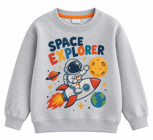 Space Explorer Cartoon Print Crew Neck <b>Sweatshirt</b> Unisex Regular Fit Autumn Casual Knitted Pullover - Product Image 1