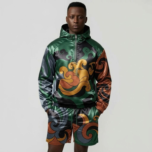 Sustainable Lightweight Printed Quick Dry <b>Summer</b> Casual Track Suit Breathable Nylon Zip Windbreaker <b>Jacket</b> Shorts Crinkle - Product Image 5