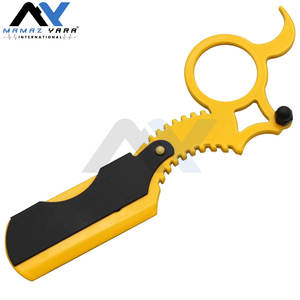 Navaja de afeitar universal de media hoja reemplazable, de un solo filo, con anillo, para barbería, de acero inoxidable amarillo - Product Image 4